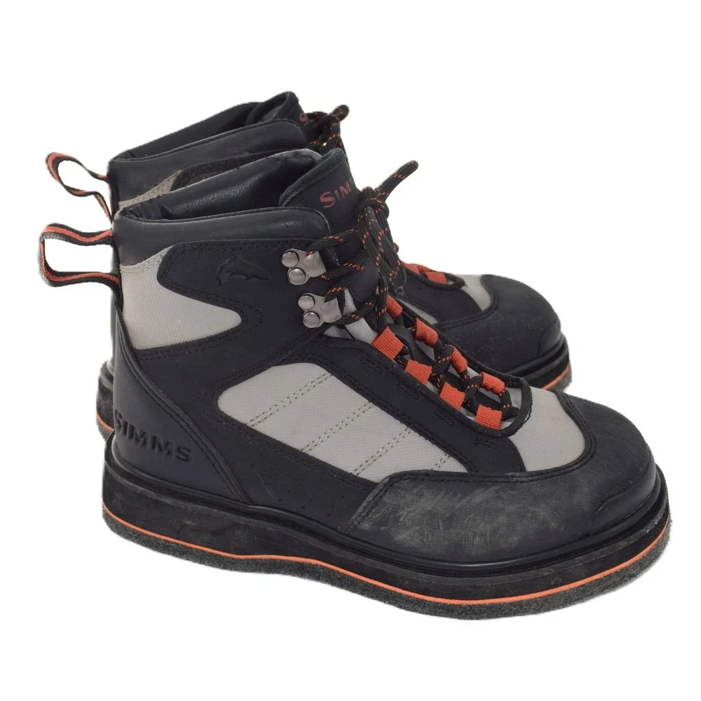 Simms Wading Boots Mens Black Grey Orange Good Felt Sole Fly Fishing Gear